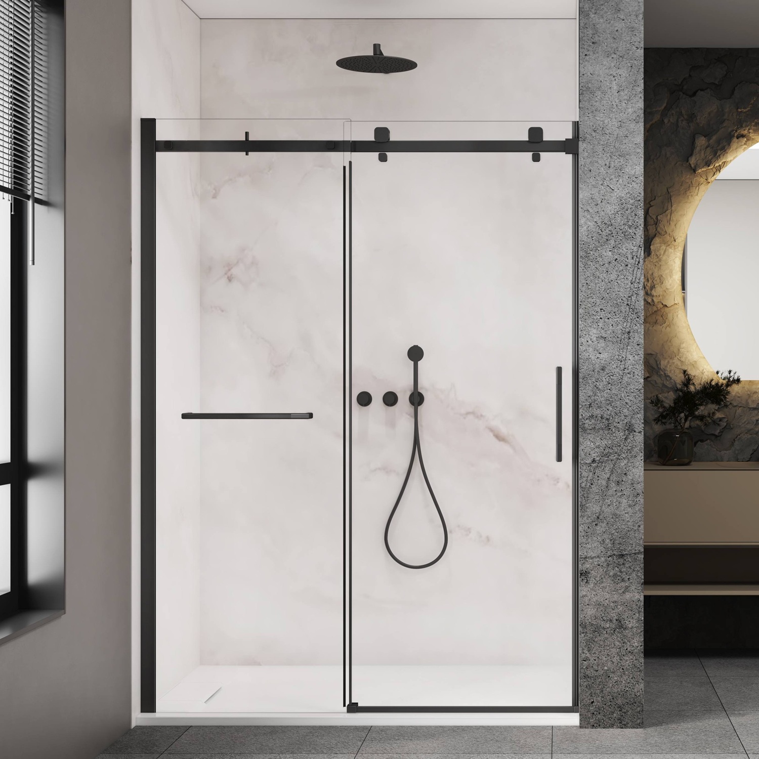 Shower base 60 x 32, in alcove, in glossy white